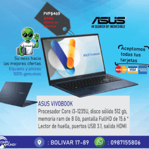 Laptop Asus core i3, SSD 512, lector de huela